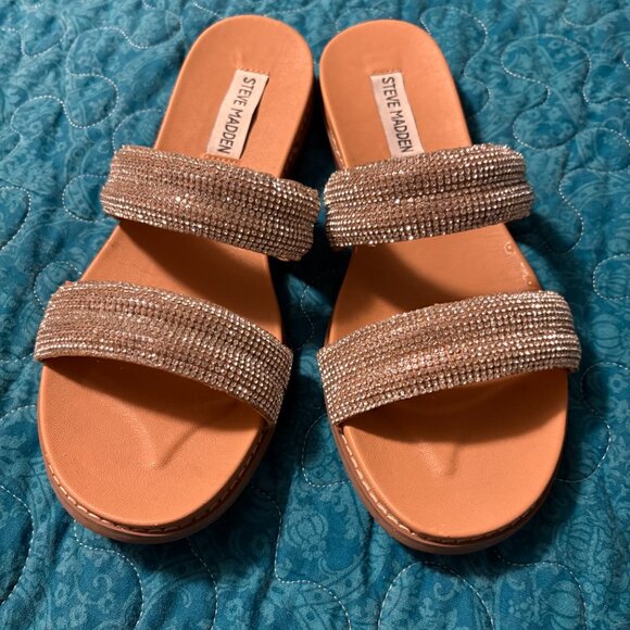 Steve Madden 3-Band Rhinestone & Silver Studded Slip-On Sandals Sz.8 - Picture 3 of 6